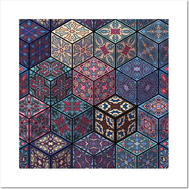Vintage patchwork with floral mandala elements Wall Art by SomberlainCimeries